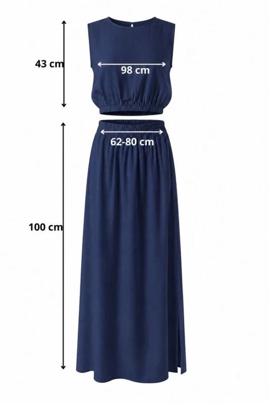 Komplet damski top+spódnica granatowy letni 100% wiskoza Italy