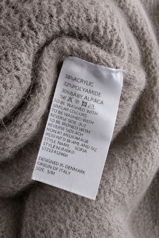 Sweter kardigan damski beżowy 30% baby alpaka ozdobne guziki S/M