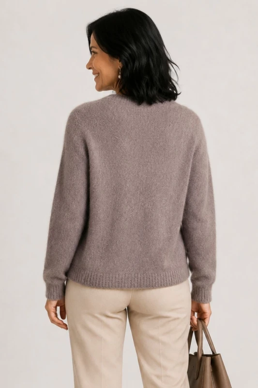 Sweter kardigan damski beżowy 30% baby alpaka ozdobne guziki S/M