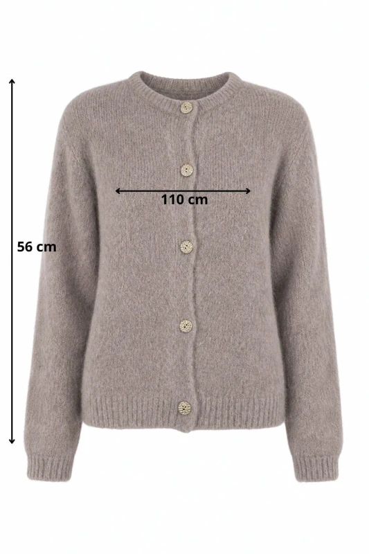 Sweter kardigan damski beżowy 30% baby alpaka ozdobne guziki S/M