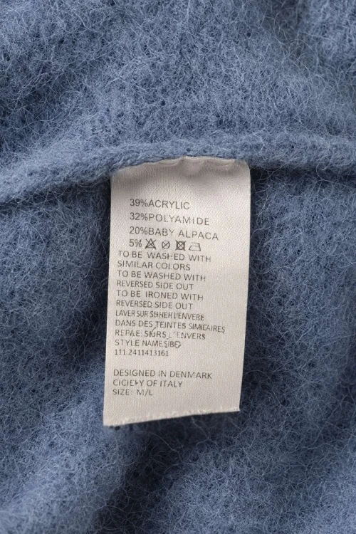 Sweter kardigan damski niebieski 30% baby alpaka ozdobne guziki M/L