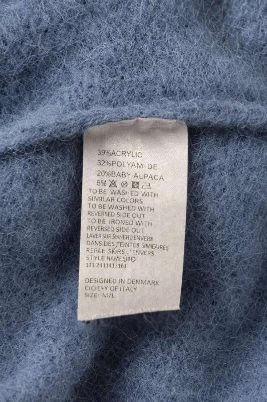 Sweter kardigan damski niebieski 30% baby alpaka ozdobne guziki M/L