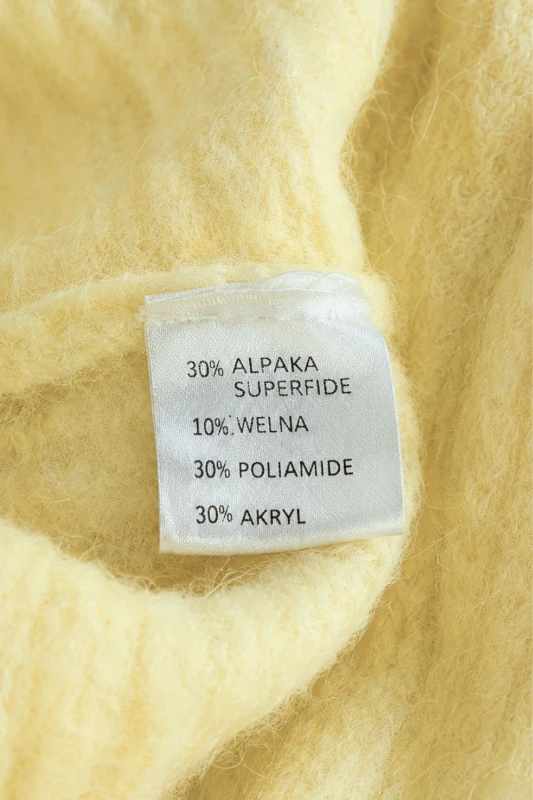 Sweter damski pastelowy żółty 30% alpaka bufki krótki rękaw Italy