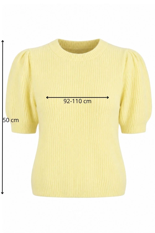 Sweter damski pastelowy żółty 30% alpaka bufki krótki rękaw Italy