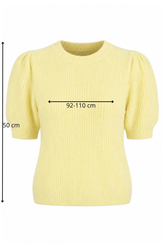Sweter damski pastelowy żółty 30% alpaka bufki krótki rękaw Italy