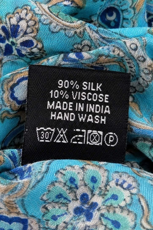 Sukienka damska turkusowa we wzory długa 100% jedwab Made in India