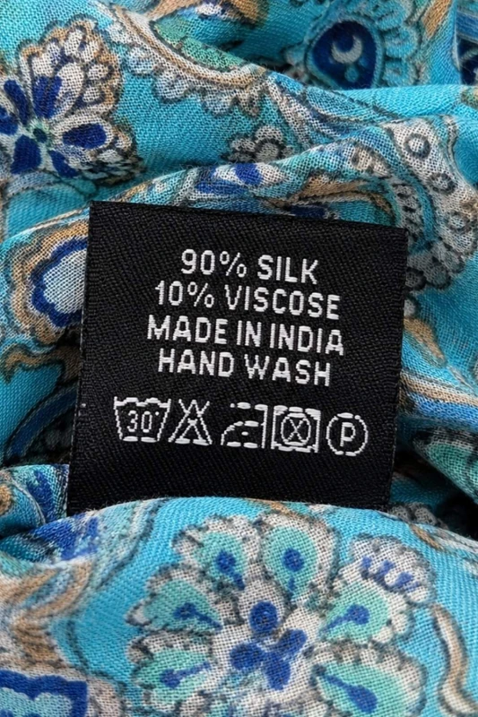 Sukienka damska turkusowa we wzory długa 100% jedwab Made in India