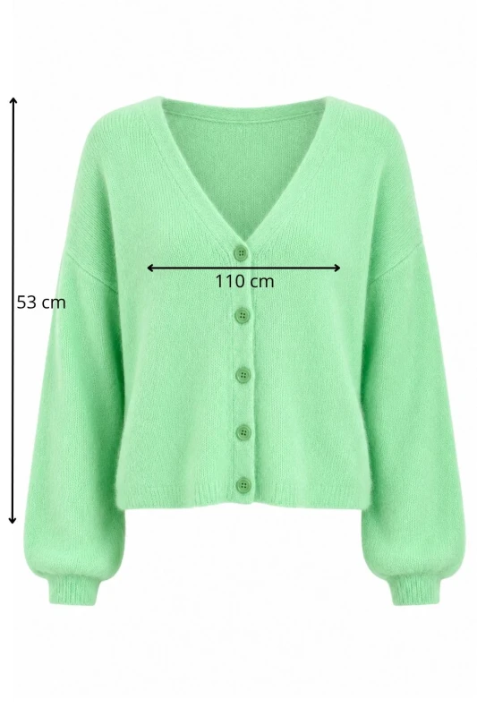 Sweter kardigan damski miętowy 30% alpaka dekolt w serek One Size