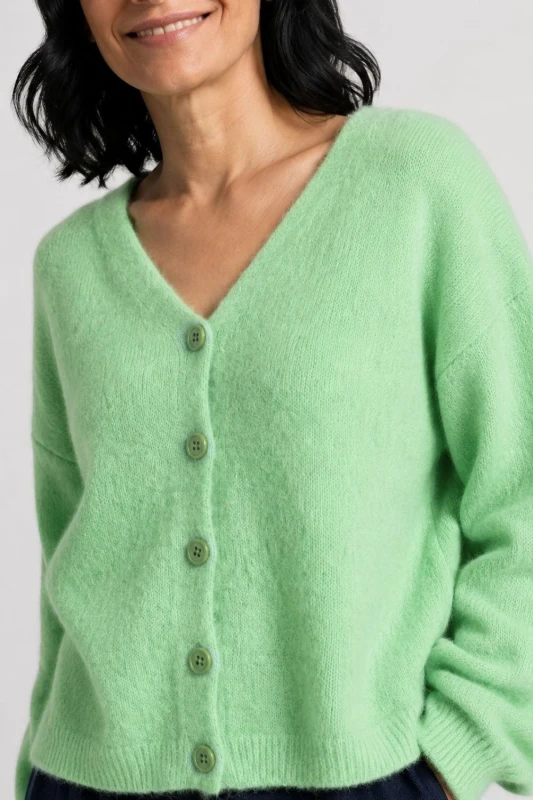 Sweter kardigan damski miętowy 30% alpaka dekolt w serek One Size
