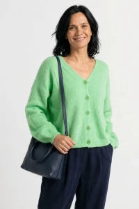 Sweter kardigan damski miętowy 30% alpaka dekolt w serek One Size