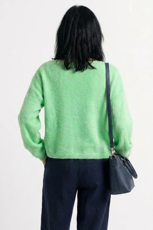 Sweter kardigan damski miętowy 30% alpaka dekolt w serek One Size