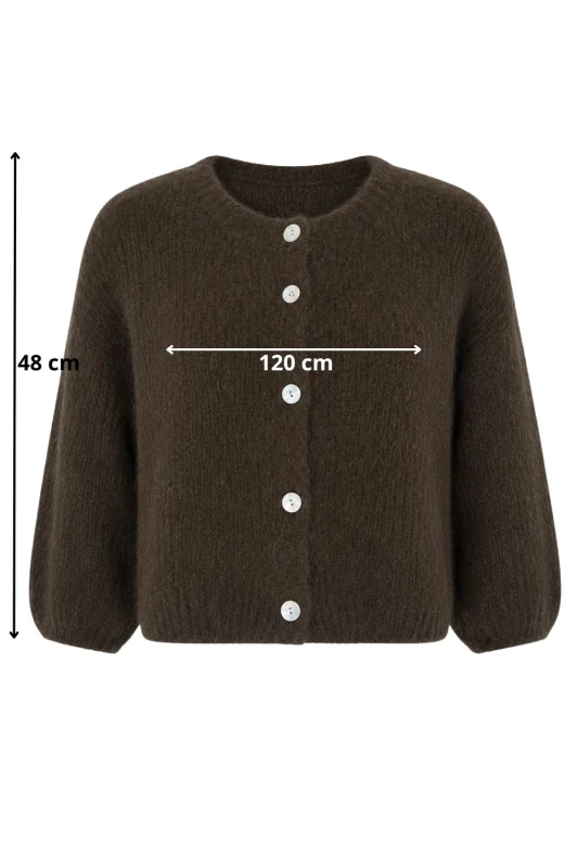 Sweter kardigan damski czekoladowy 30% alpaka guziki One Size