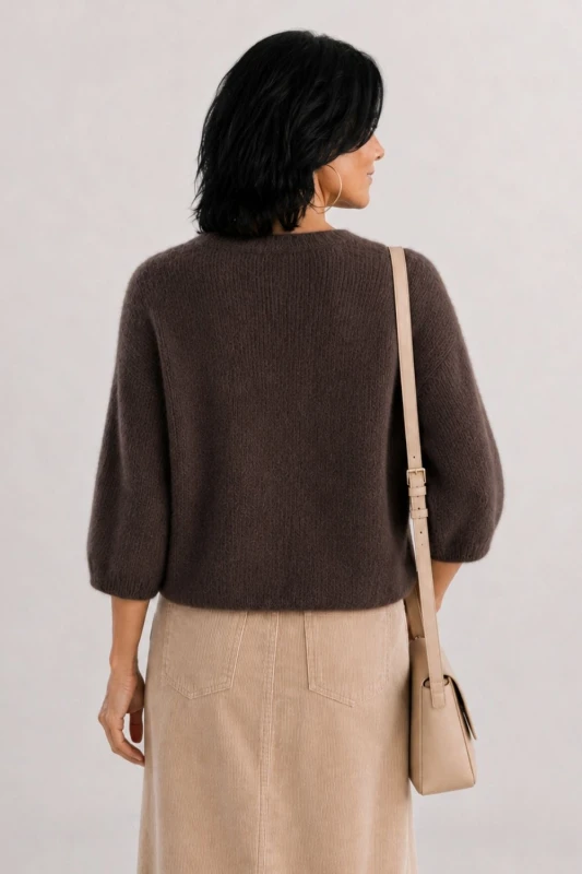 Sweter kardigan damski czekoladowy 30% alpaka guziki One Size