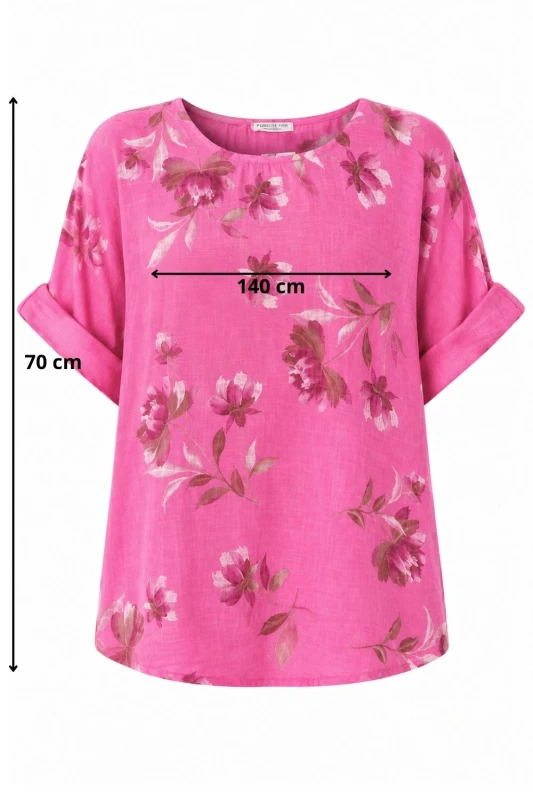 Bluzka damska różowa w kwiaty oversize 100% bawełna Italy