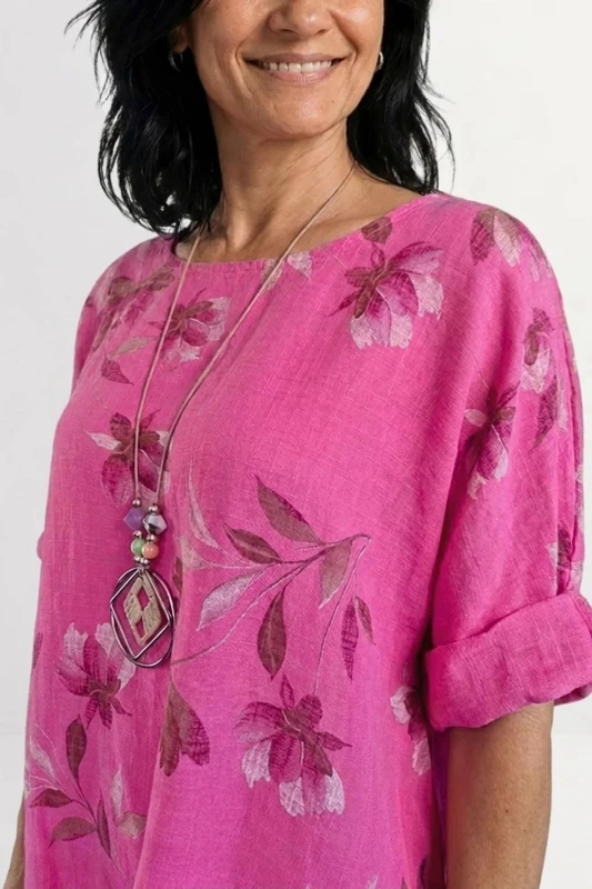 Bluzka damska różowa w kwiaty oversize 100% bawełna Italy