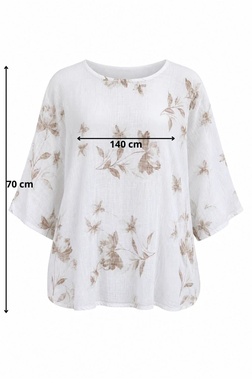 Bluzka damska biała w kwiaty oversize 100% bawełna Italy
