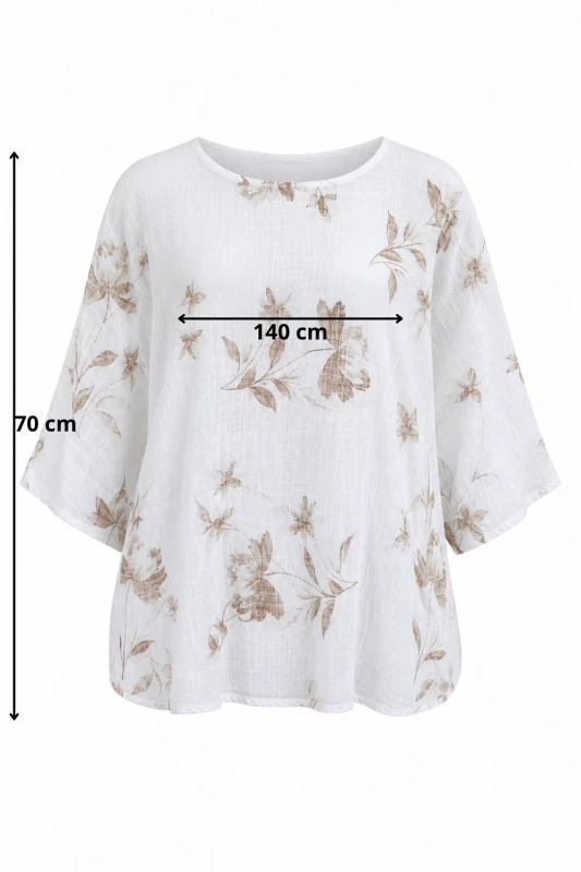 Bluzka damska biała w kwiaty oversize 100% bawełna Italy