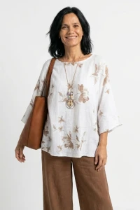 Bluzka damska biała w kwiaty oversize 100% bawełna Italy  