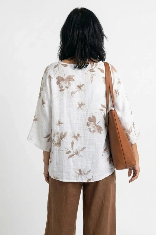 Bluzka damska biała w kwiaty oversize 100% bawełna Italy
