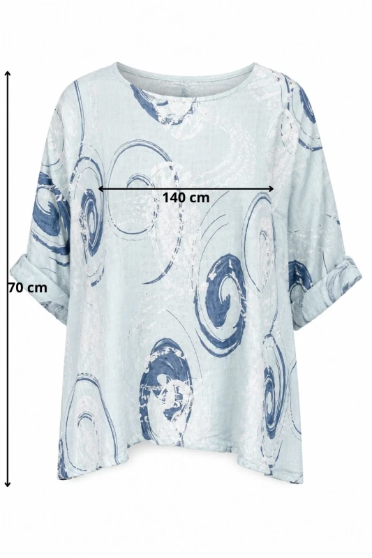 Bluzka damska błękitna we wzory oversize 100% bawełna Italy