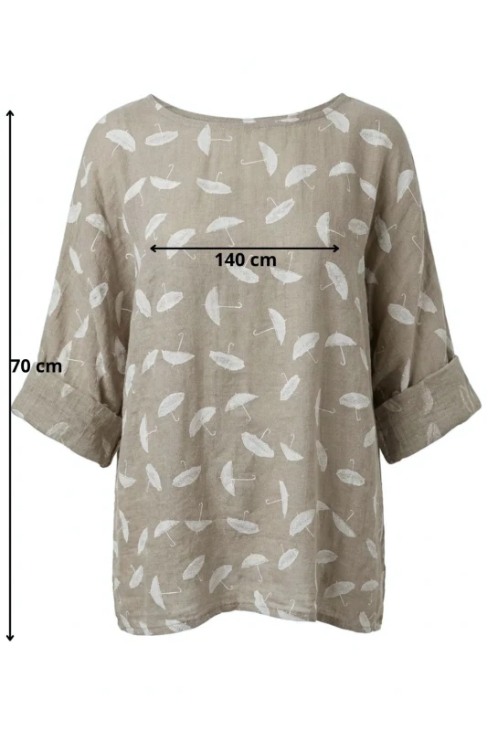 Bluzka damska beżowa w parasolki oversize 100% bawełna Italy