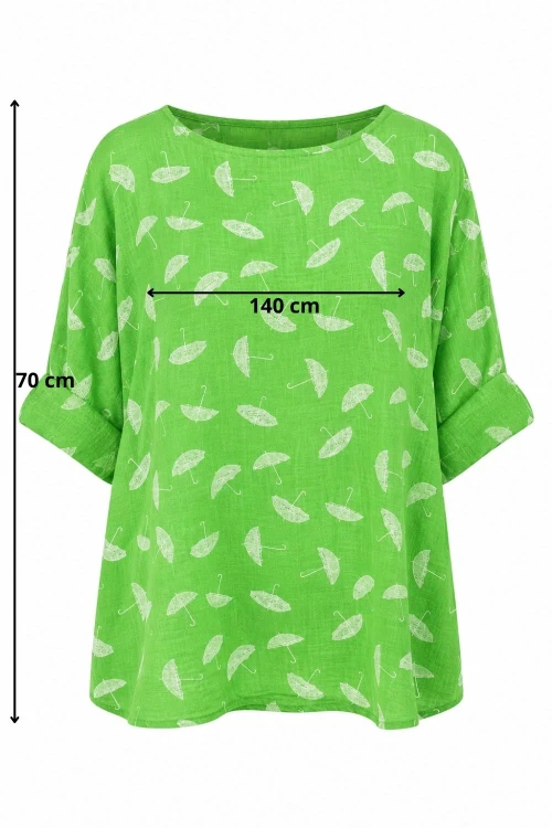 Bluzka damska zielona w parasolki oversize 100% bawełna Italy