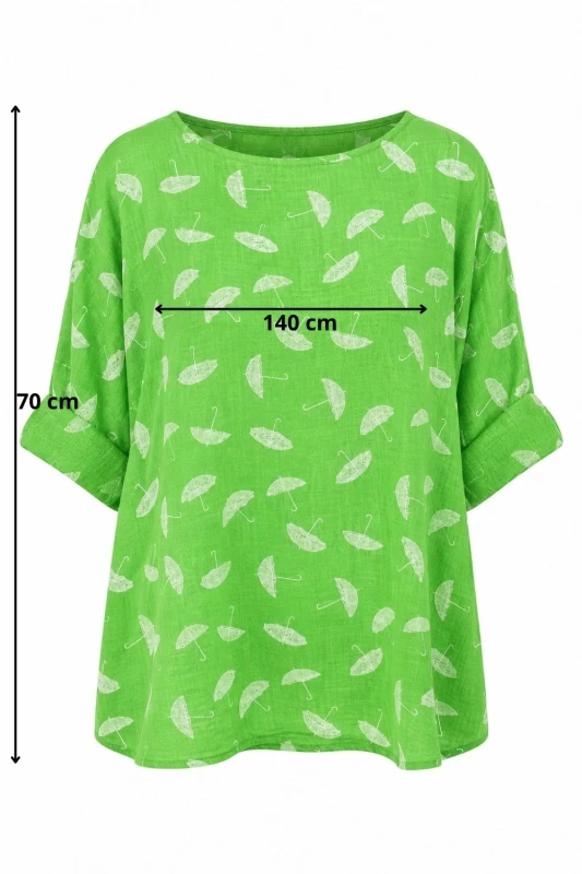 Bluzka damska zielona w parasolki oversize 100% bawełna Italy