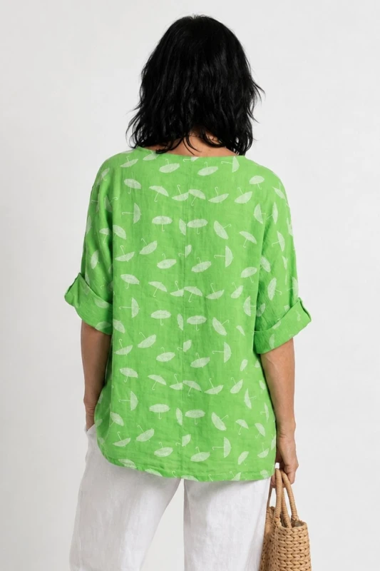 Bluzka damska zielona w parasolki oversize 100% bawełna Italy