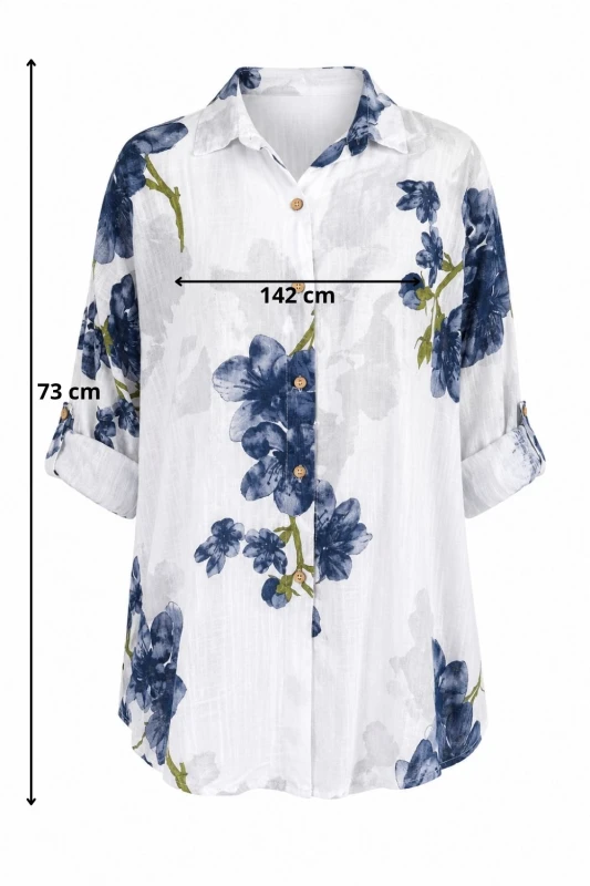 Bluzka koszula damska biała w kwiaty oversize 100% bawełna Italy