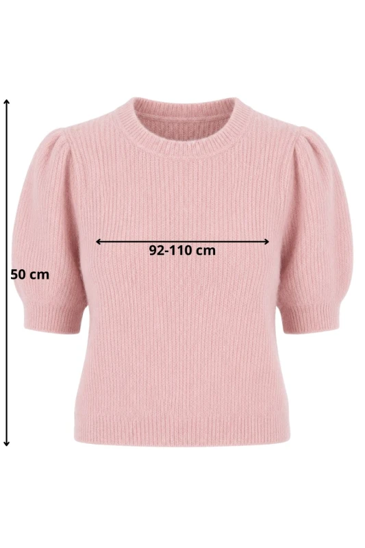 Sweter damski różowy 30% alpaka bufki krótki rękaw Italy