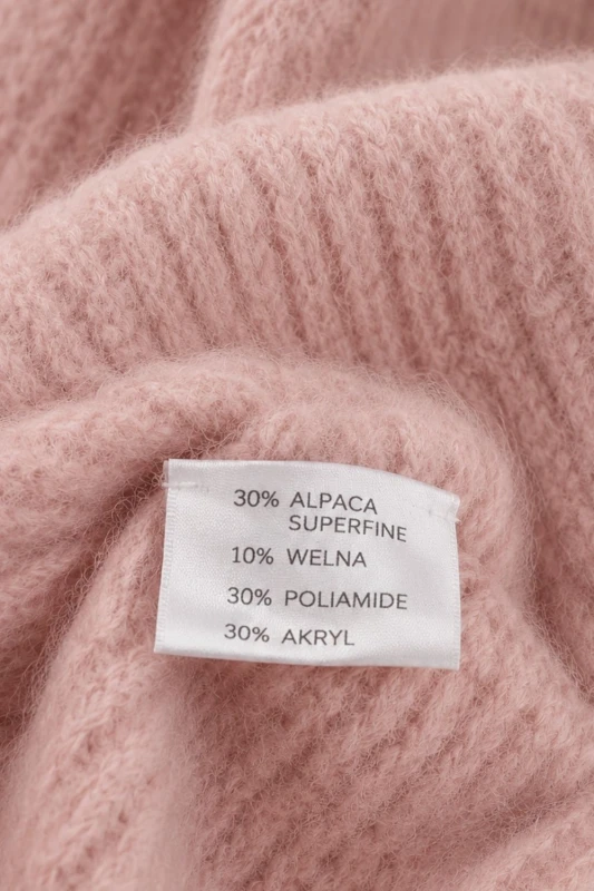 Sweter damski różowy 30% alpaka bufki krótki rękaw Italy