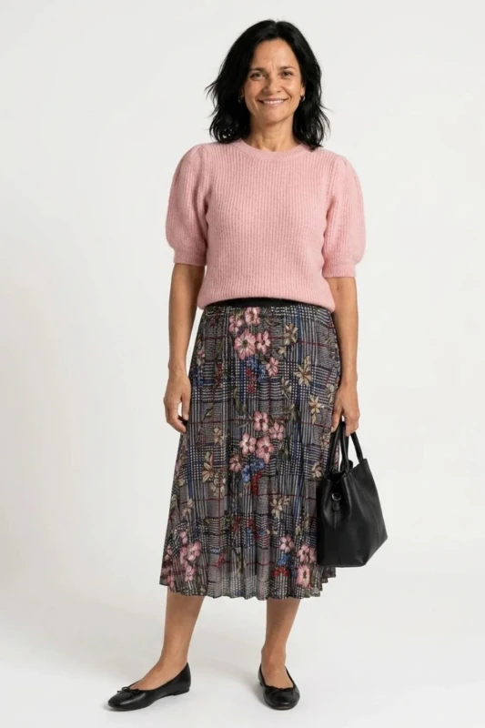 Sweter damski różowy 30% alpaka bufki krótki rękaw Italy