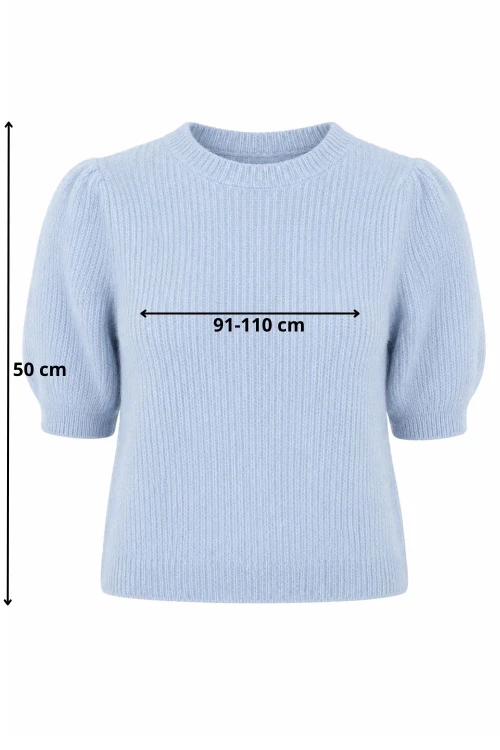 Sweter damski błękitny 30% alpaka bufki krótki rękaw Italy