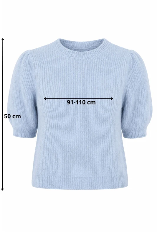 Sweter damski błękitny 30% alpaka bufki krótki rękaw Italy