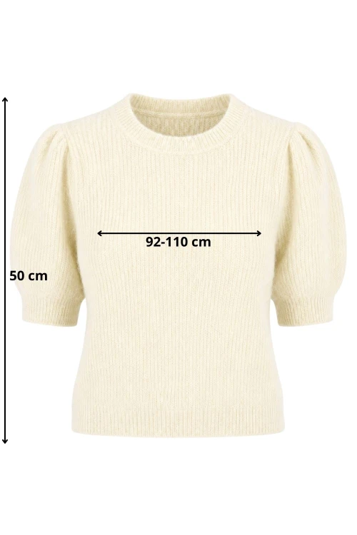 Sweter damski kremowy 30% alpaka bufki krótki rękaw Italy