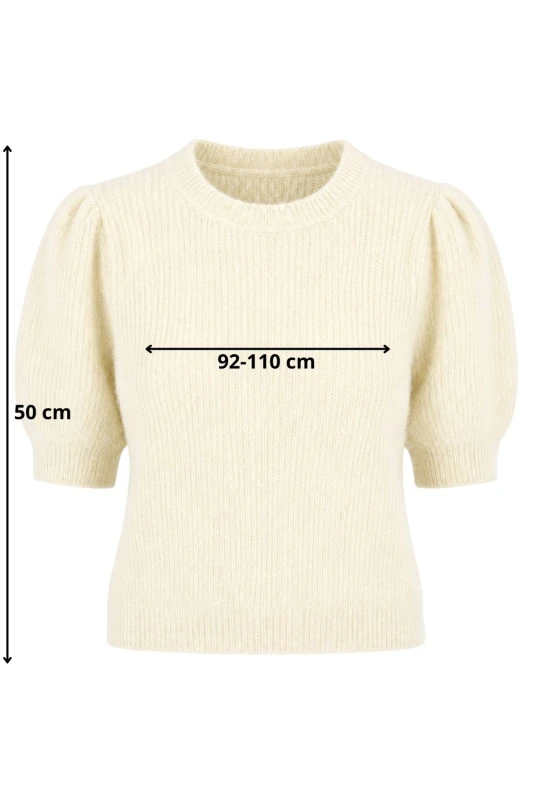 Sweter damski kremowy 30% alpaka bufki krótki rękaw Italy