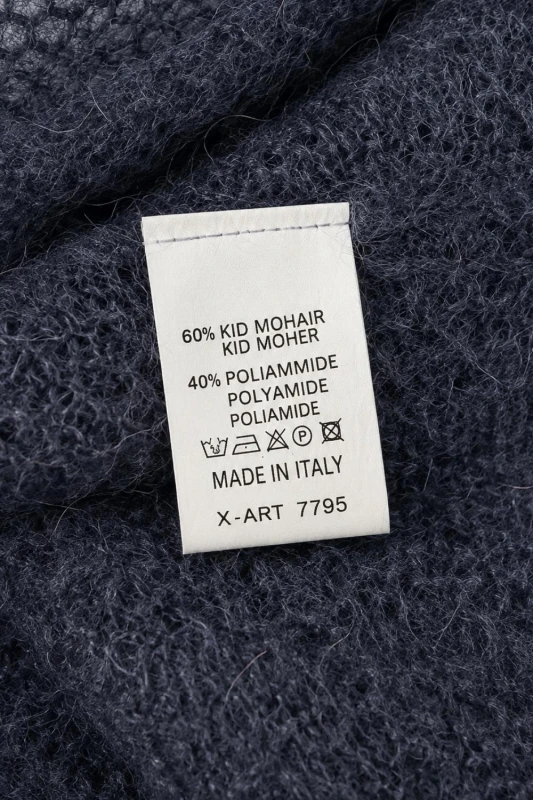 Sweter damski granatowy 60% kid moher dekolt w szpic Made in Italy