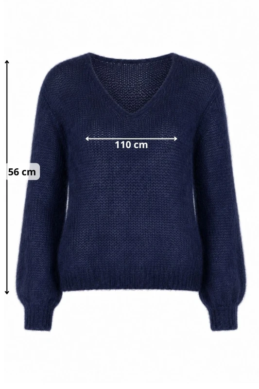 Sweter damski granatowy 60% kid moher dekolt w szpic Made in Italy