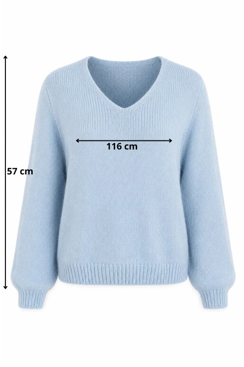 Sweter damski błękitny 30% moher dekolt V Made in Italy
