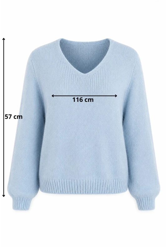 Sweter damski błękitny 30% moher dekolt V Made in Italy