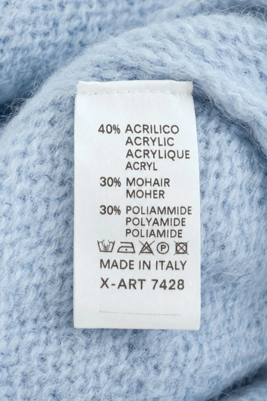 Sweter damski błękitny 30% moher dekolt V Made in Italy