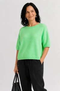 Sweter damski zielony/miętowy krótki rękaw one size Made in Italy