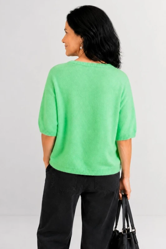 Sweter damski zielony/miętowy krótki rękaw one size Made in Italy
