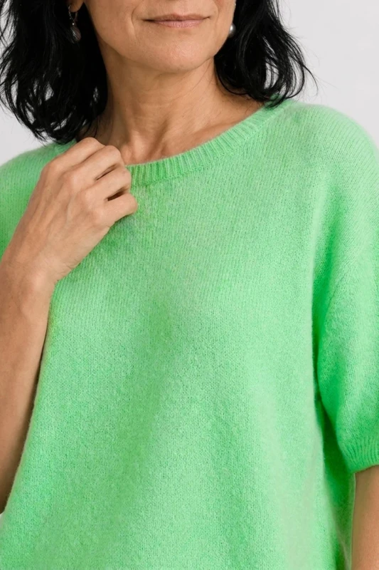 Sweter damski zielony/miętowy krótki rękaw one size Made in Italy