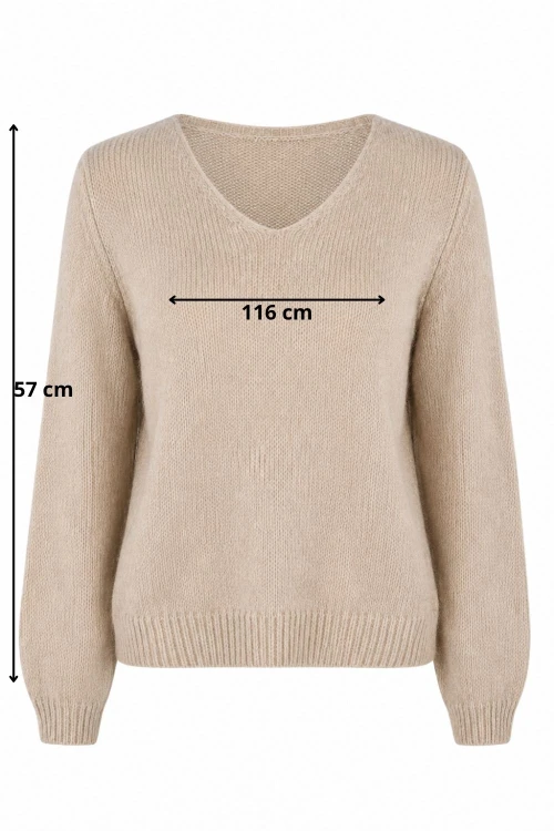 Sweter damski beżowy 30% moher dekolt V Made in Italy