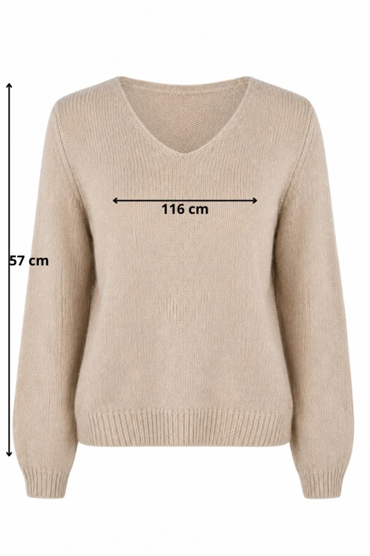 Sweter damski beżowy 30% moher dekolt V Made in Italy