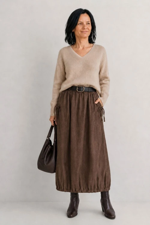 Sweter damski beżowy 30% moher dekolt V Made in Italy