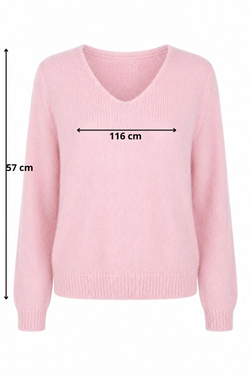 Sweter damski pudrowy róż 30% moher dekolt V Made in Italy