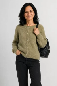 Sweter kardigan damski khaki 40% moher Made in Italy L/XL