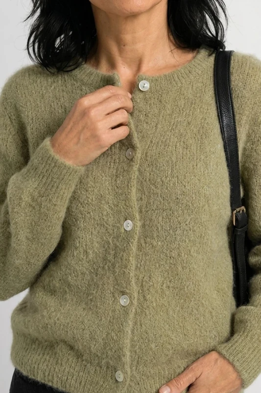 Sweter kardigan damski khaki 40% moher Made in Italy L/XL